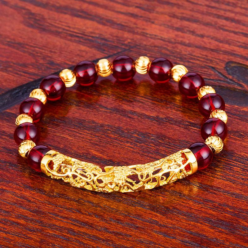Agate Beads and Elastic Cord Curved Tube Bracelet, Domineering Vietnamese Gold Sand Accessories