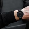 BUREI Men's Black Watch, Simple, Stylish, Popular, Waterproof, Stylish Brand, Men's Watch (Black-Black-Red, Leather)