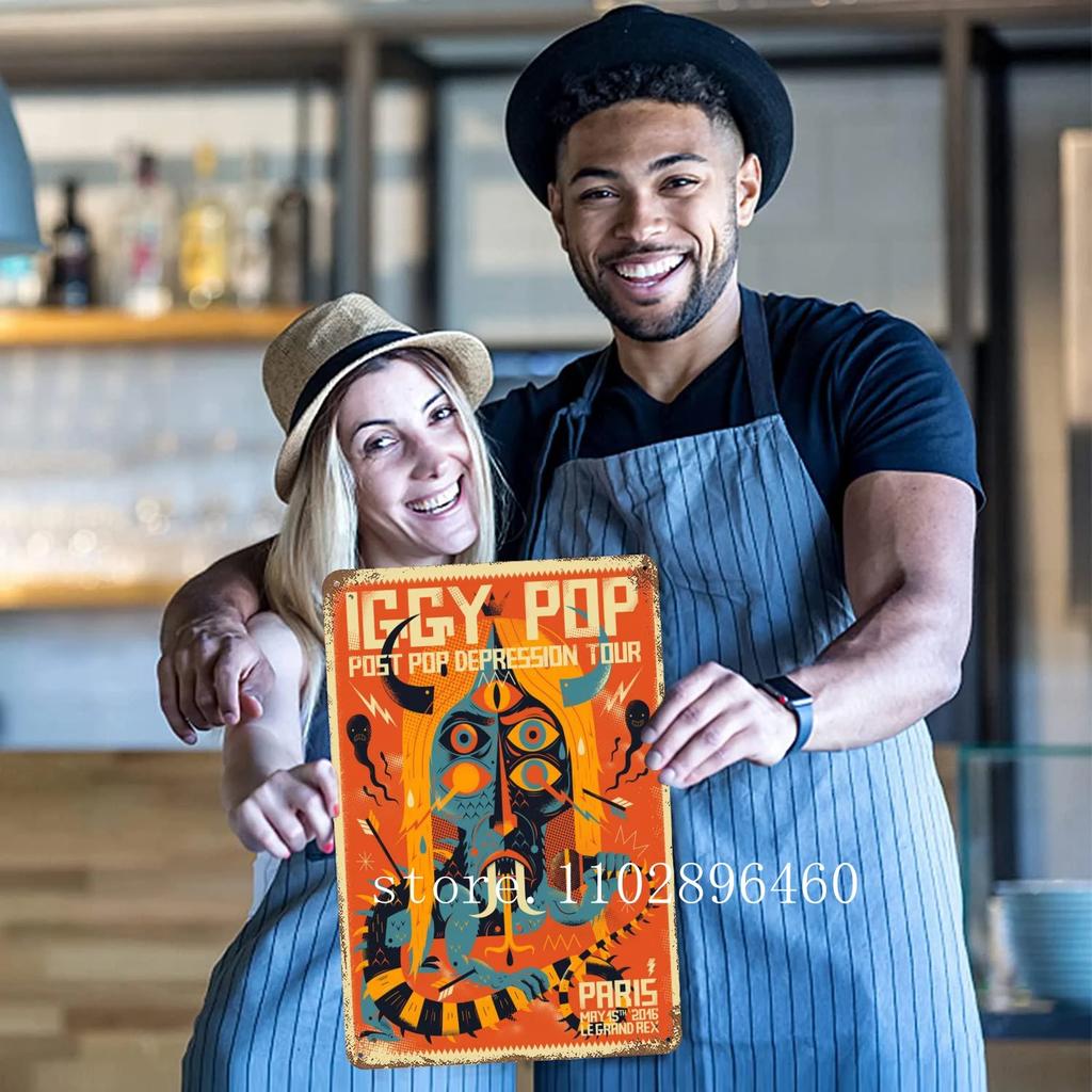 Metalowe tabliczki i szyldy z motywem zespołu Iggy Pop Band, dekoracje ścienne, zabytkowe blaszane tabliczki, plakat z motywem kapitana, dekoracja ścienna do baru, pubu i klubu