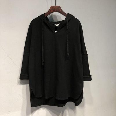Moda Primavera e Outono Maillard Wear Solto Casual Gola V Waffle Manga Comprida Sólido Oversized Moletom Feminino Comprimento Médio