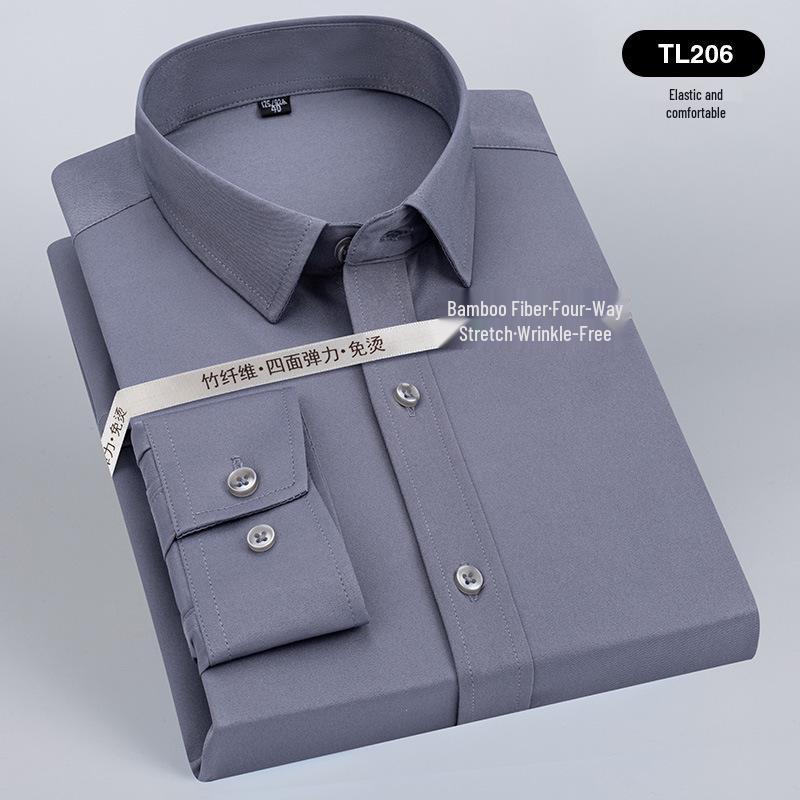 Men's Wrinkle-Resistant Polyester Stretch Long Sleeve Dress Shirt