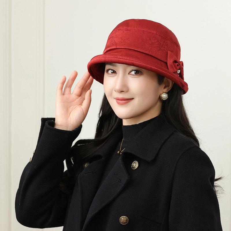 

Имитация пряжи «ароматное облако», шляпа-ведро, женская, весенне-осенняя, теплая тканевая шляпа, ретро шляпа-ведро, бант, козырек M（56-58cm） бордовый