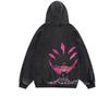 Mens Oversized Washed Fleece-Feel Printed Hoodie Casual Streetwear Loose Fit