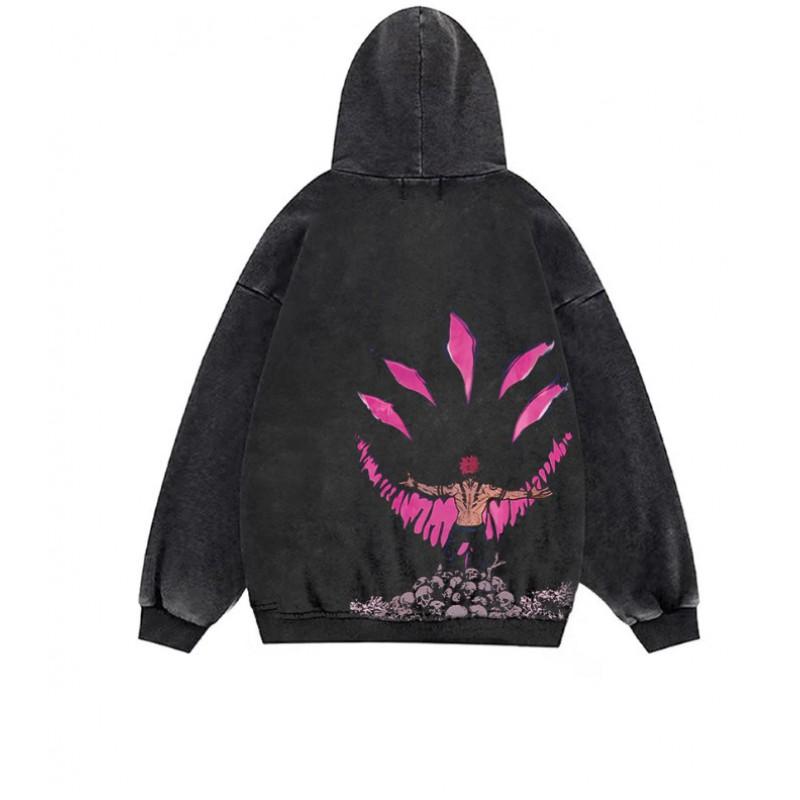 Mens Oversized Washed Fleece-Feel Printed Hoodie Casual Streetwear Loose Fit