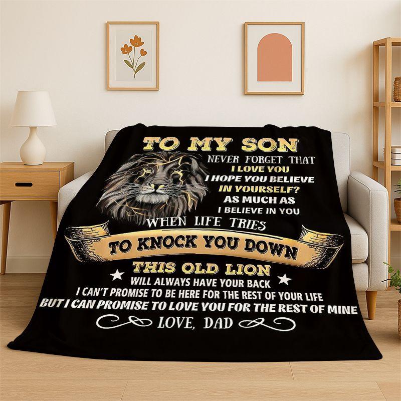 Gift Thanks To My Son Letter Present Flannel Blanket Soft Throw Blanket for Bedroom Living Room Bed Travel Camping Picnic Nap