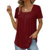 Maglietta estiva casual con colletto quadrato, manica corta, plissettata, tinta unita, vestibilità ampia, linea ad A, per casa, appuntamento, ufficio