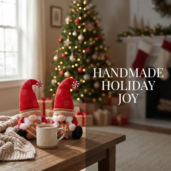 Charming Christmas Gift Sets Gnome Decoration, Nordic Red Santa Figurine, Tomte Swedish Window Display Dolls Elf Ornament with Tree/Snowflake