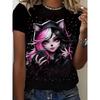 Women's Anime Cat Ear Manga Graphic Casual Short Sleeve Crew Neck Tee