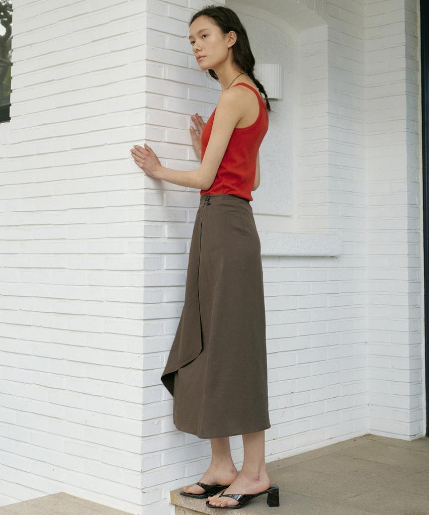 Otte Linen Asymmetry Wrap Skirts_Brown