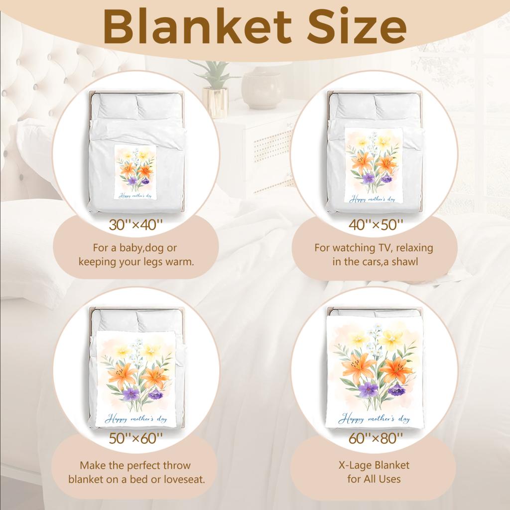 Lily Floral Watercolor Blanket Happy Mother's Day Soft Warm Gift for Mom Perfect Mothers Day Birthday Present From Daughter Son