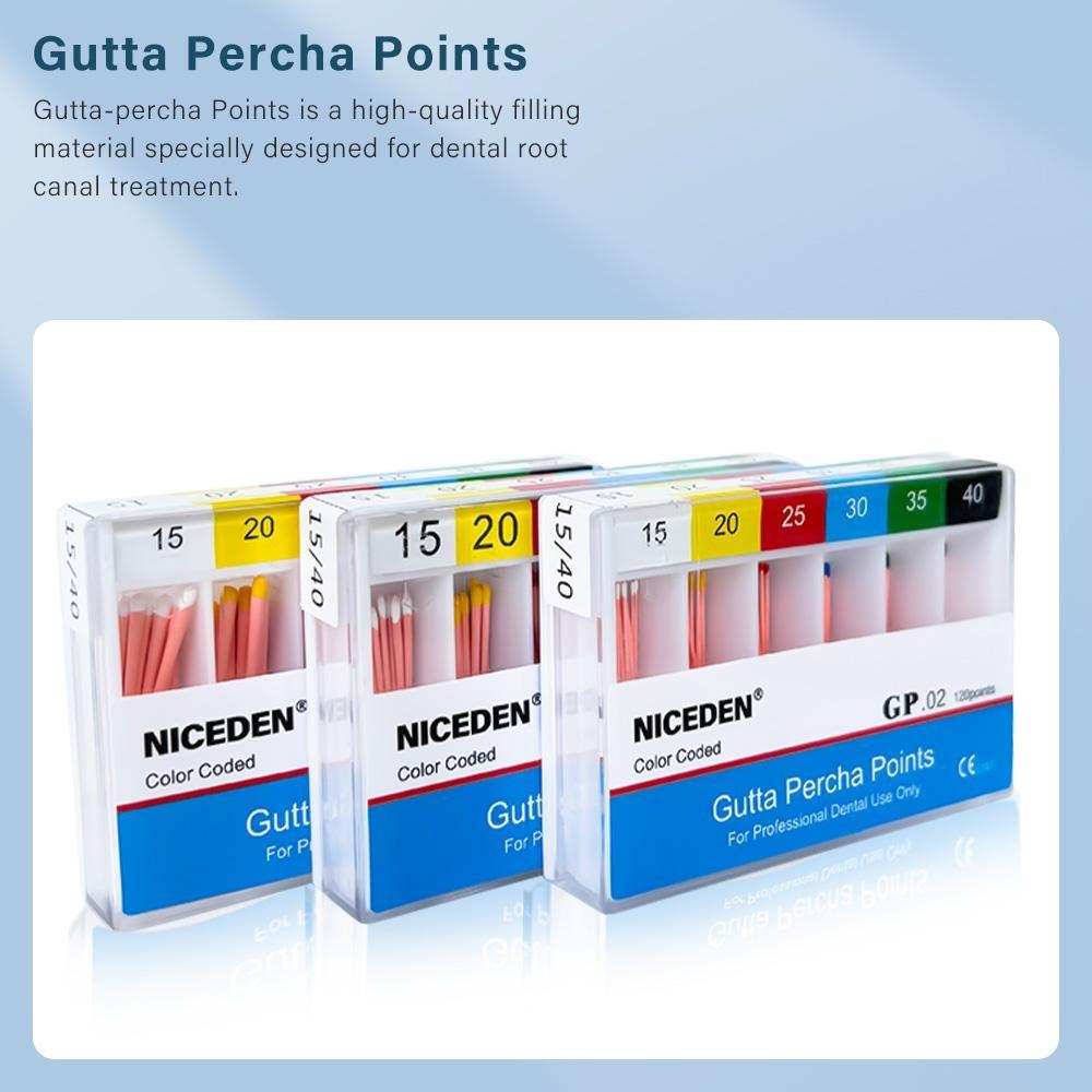 Niceden Dental Gutta Materials Percha Root Points Endodontics Cotton Fiber Tips Dentistry GP Canal Taper 02 04 06 #15-40 F1-F3