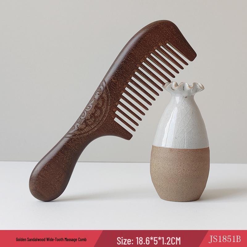 Goldenes Sandelholz Antistatischer Kopfhautmassagekamm für glattes Haar - Unisex