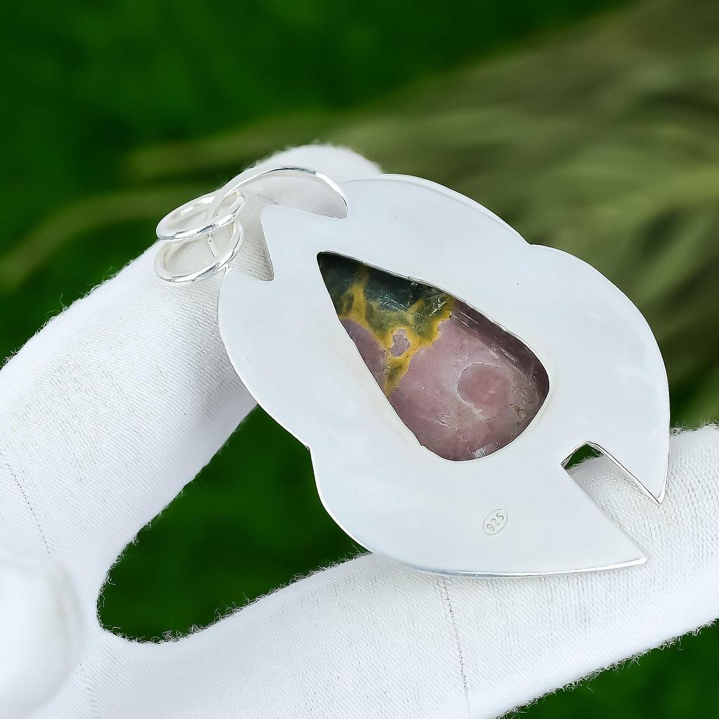 925 Silver Pear Natural Ocean Jasper Bezel Anniversary Mother Trendy New Pendant