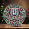Fatima Hand Metal Wall Art Decor with Flowers Round Tin Sign