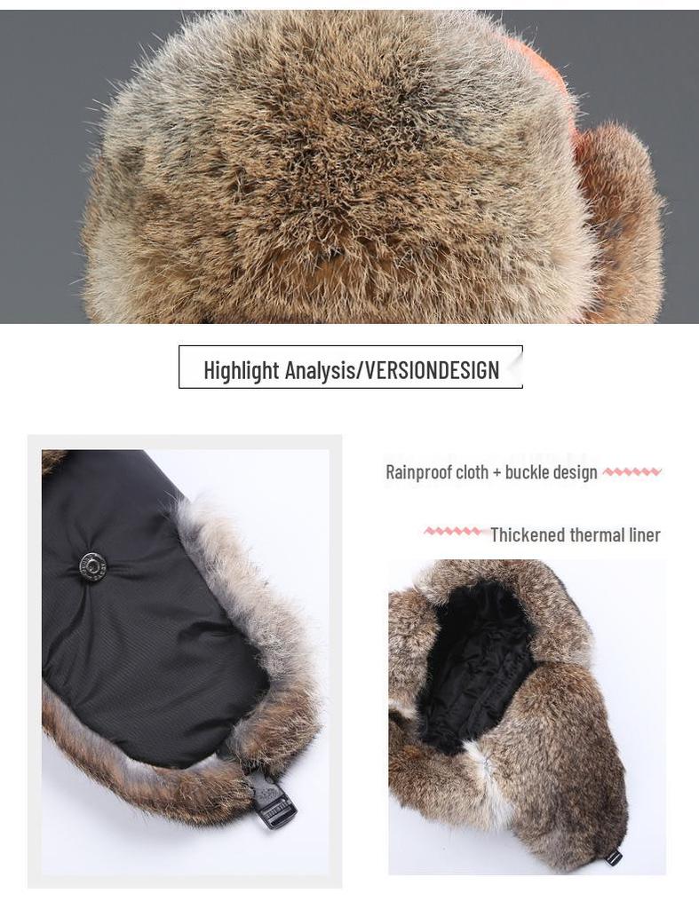 Unisex Winter Rabbit Fur Lei Feng Hat: Warm, Thick, Ear Protection for Outdoor and Skiing