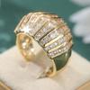 Women's Elegant Cubic Synthetic Zirconia Engagement Ring Golden Plated Banquet Wedding Band Rings Temperament Jewelry