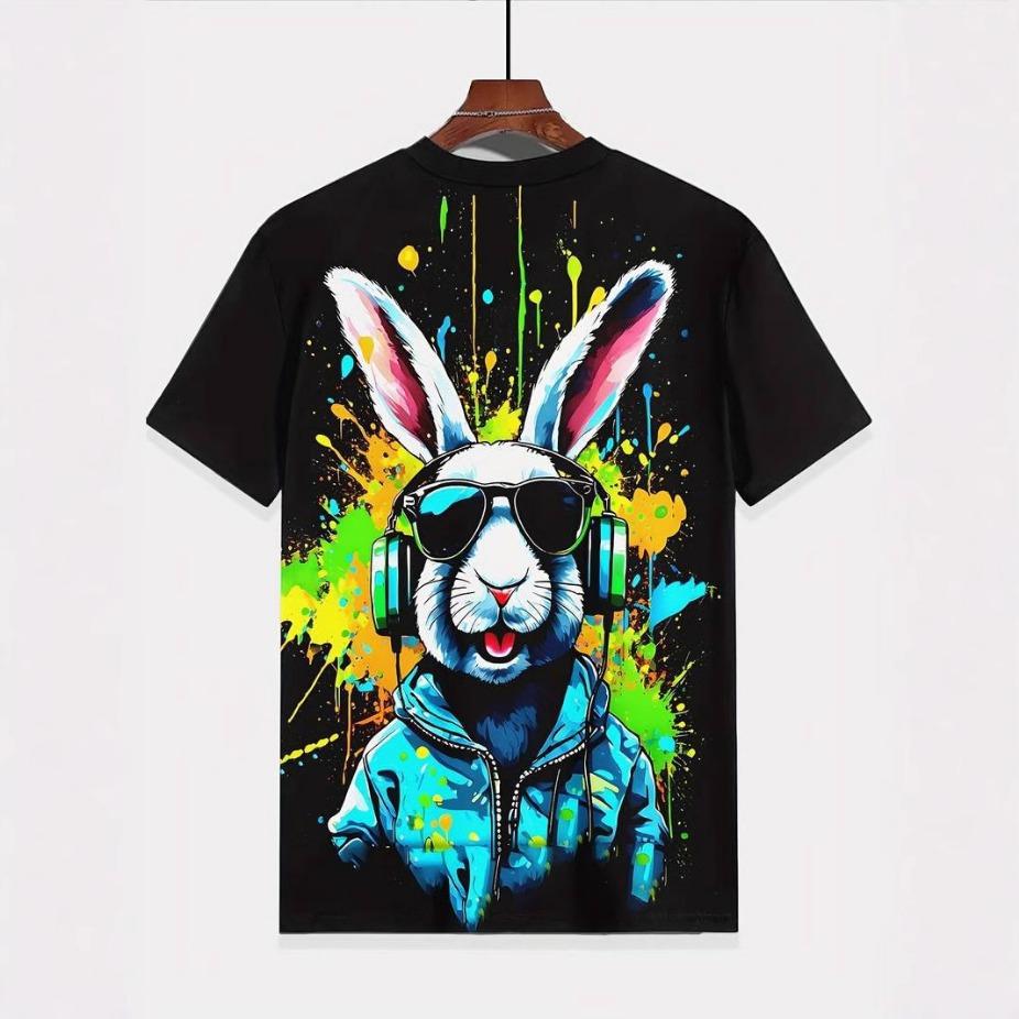 Summer Round Neck 3D Cartoon Rabbit Printed Top Fashionable Casual Short Sleeved Children's Boy T-shirts