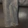 Men's Khaki Distressed Leather Jacket with Stand Collar and Multi-Pocket Design