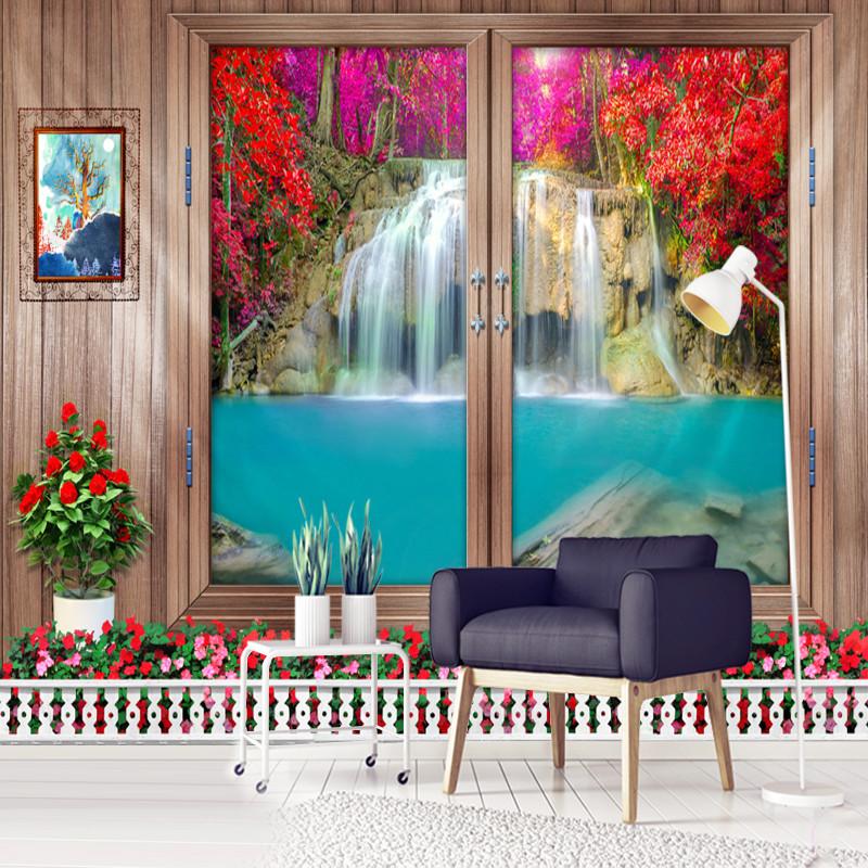 Simulation window tapestry forest mushroom tapestry scenery wall hanging flower mural art bedroom home decoration