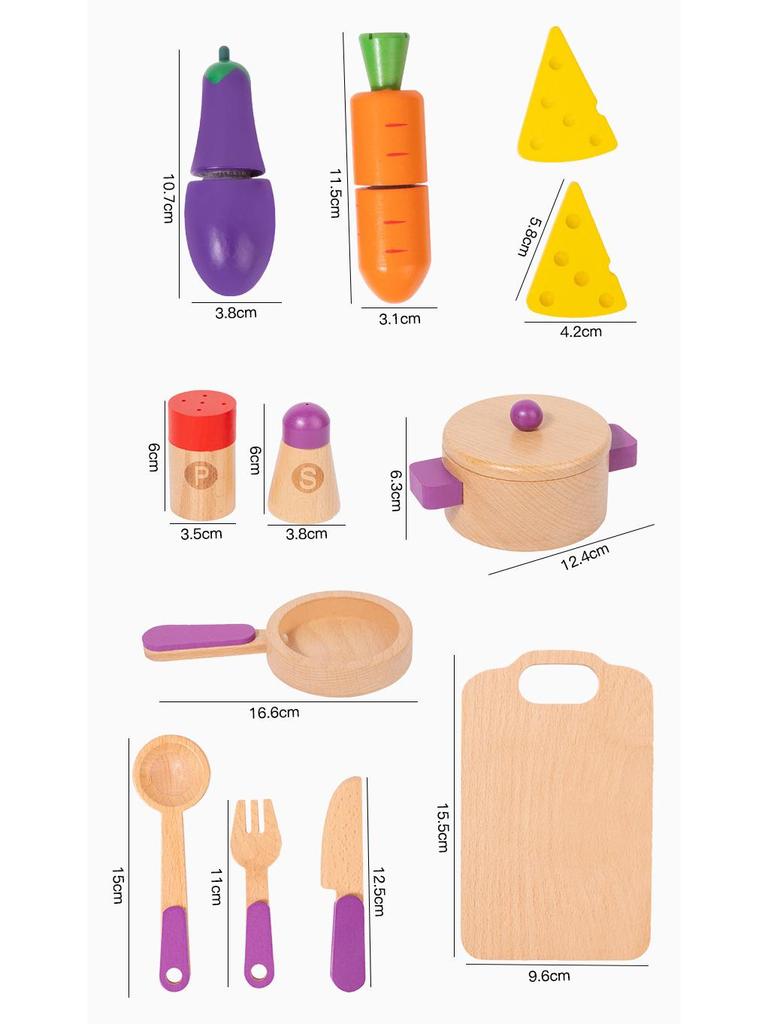 Children's Wooden Kitchen Playset: Pretend Cooking Utensils & Food Cutting Toys