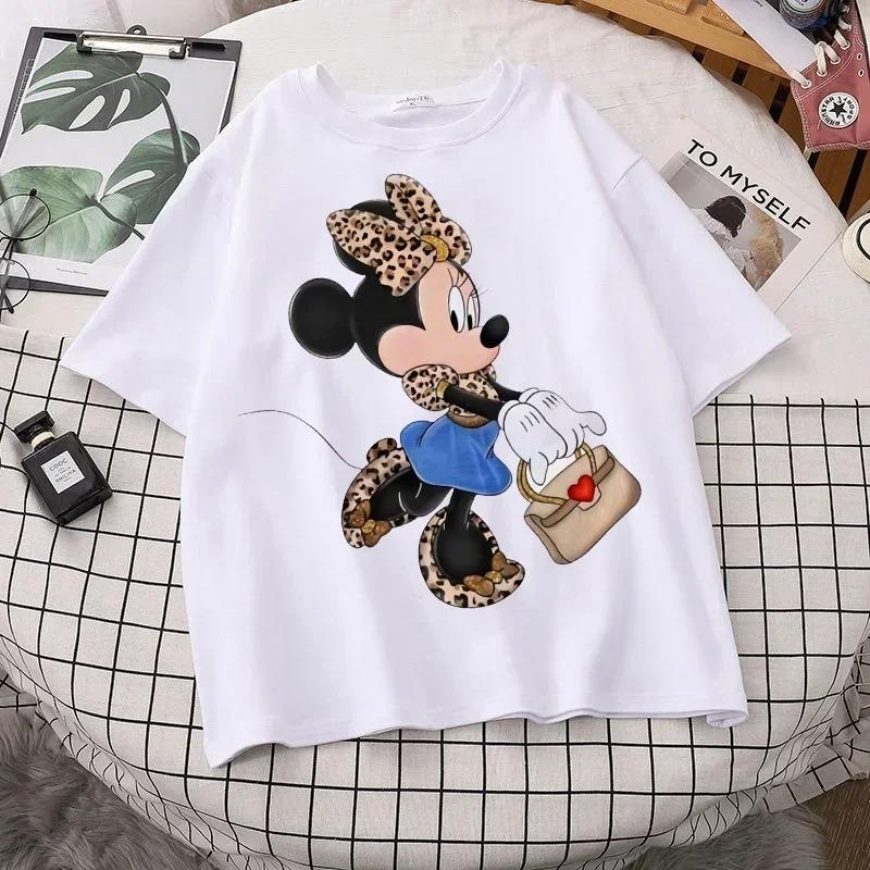 Fashion Disney Cartoon Mickey Minnie Printed T Shirt Vintage Women Casual Short Sleeves Streetwear Tshirt Harajuku Tees Tops