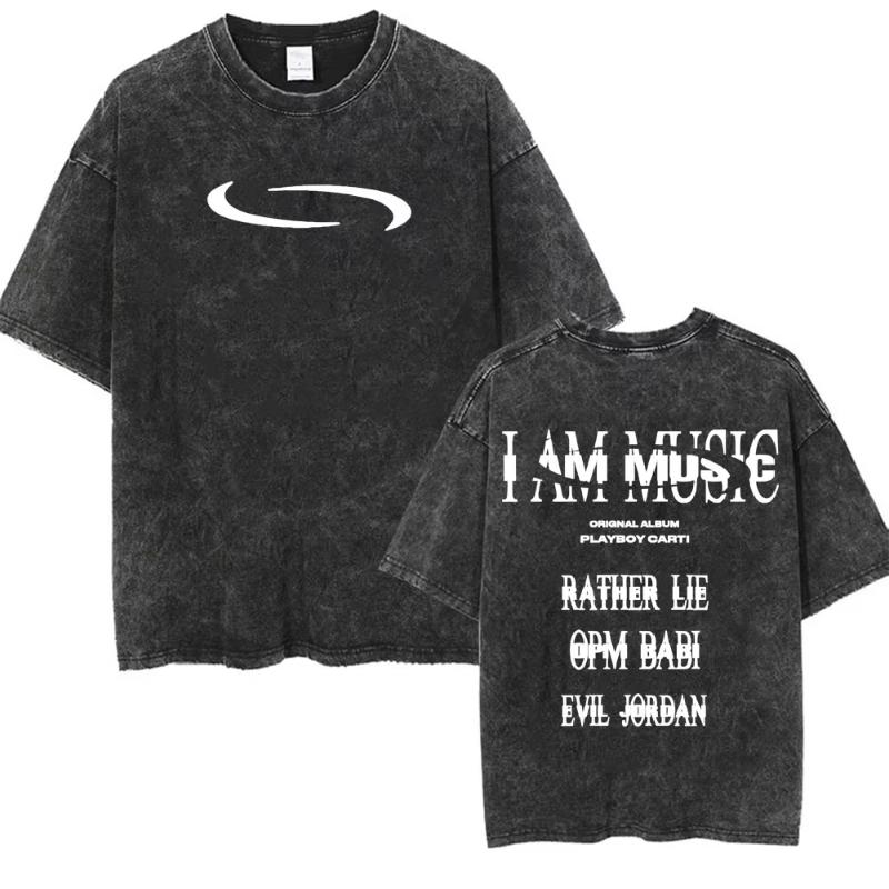 Retro Washed Playboi Carti I AM MUSIC Logo T Shirt Opium Ken Carson Narcissist Tour Antagonist Rap T-shirts Woman