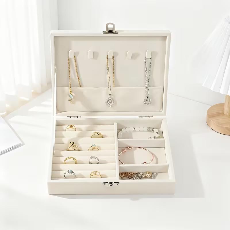 Luxury Portable Jewelry Box with Lock, Large Capacity Storage for Necklaces and Earrings