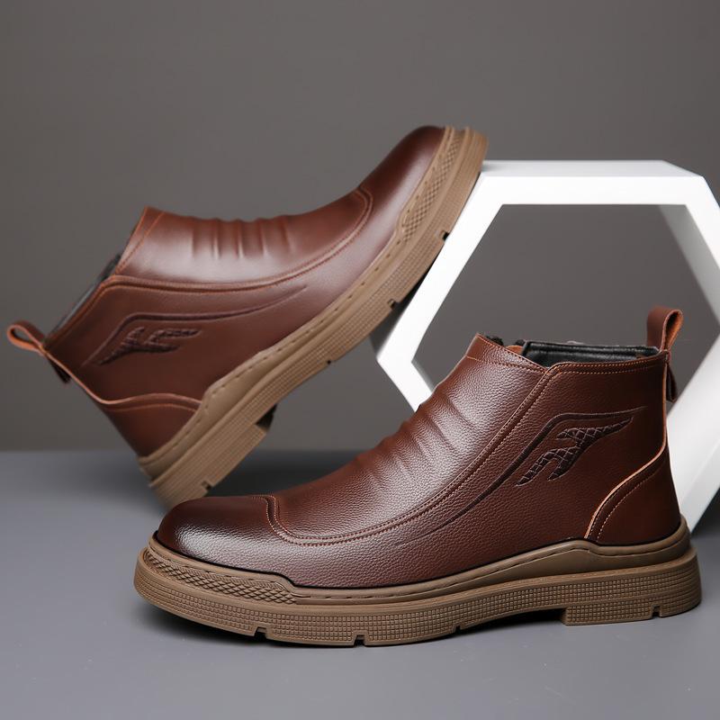 

2025 зимняя мужская хлопковая обувь мужская среднего и пожилого возраста флисовая теплая повседневная кожаная обувь нескользящая утолщенная пуховая мужская обувь 44