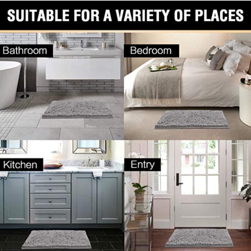 Inyahome Plush Microfiber Non Slip Soft Bathroom Rug Absorbent Machine Washable Chenille Bath Mat Quick Dry Shag Bathroom Carpet