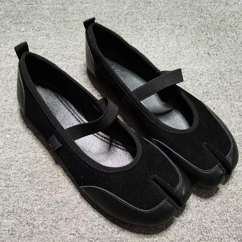 Dámské baleríny Tabi s rozdělenou špičkou z umělého semiše, patchworkové, jarní podzimní Mary Janes, vycházkové mokasíny, ležérní dívčí taneční obuv