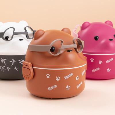 Portapranzo Bento Portatile - Design Orso con Occhiali Cartone Animato, Adatto al Microonde, Singolo Strato
