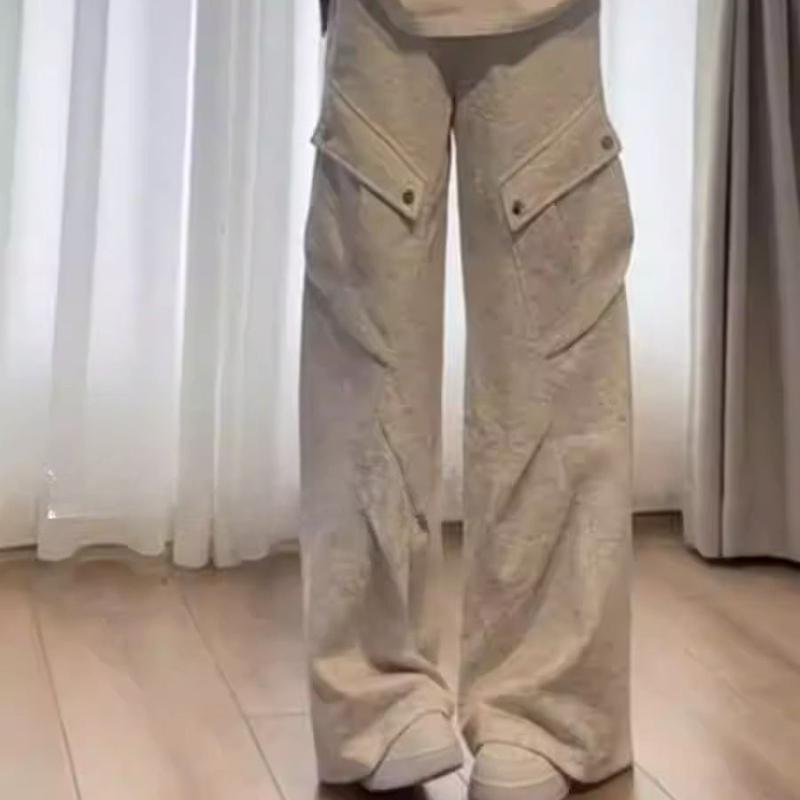 Vintage American High-Street Grey Sweatpants for Women - Spring Loose Straight-Leg Floor-Length Casual Wide-Leg Joggers