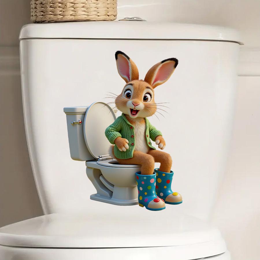 3D Realistic Cartoon Rabbit Toilet Lid Sticker for Kids Bathroom Home Decor