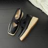 Korean version of ballet shoes 8CM inner height increase short shoes 2025 new straw platform cross with wedge heel single shoes