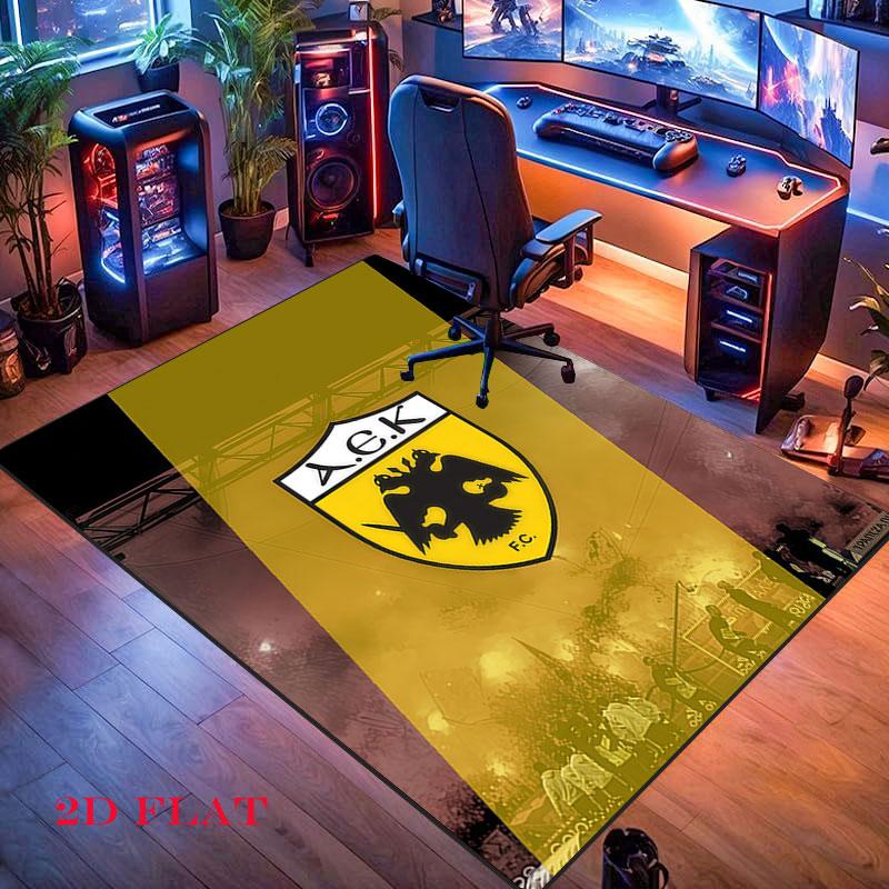 AEK Athen F.C Teppich für Wohnzimmer Schlafzimmer Zuhause Sofadekoration, Rutschfeste Bodenmatte für Kinder zum Spielen