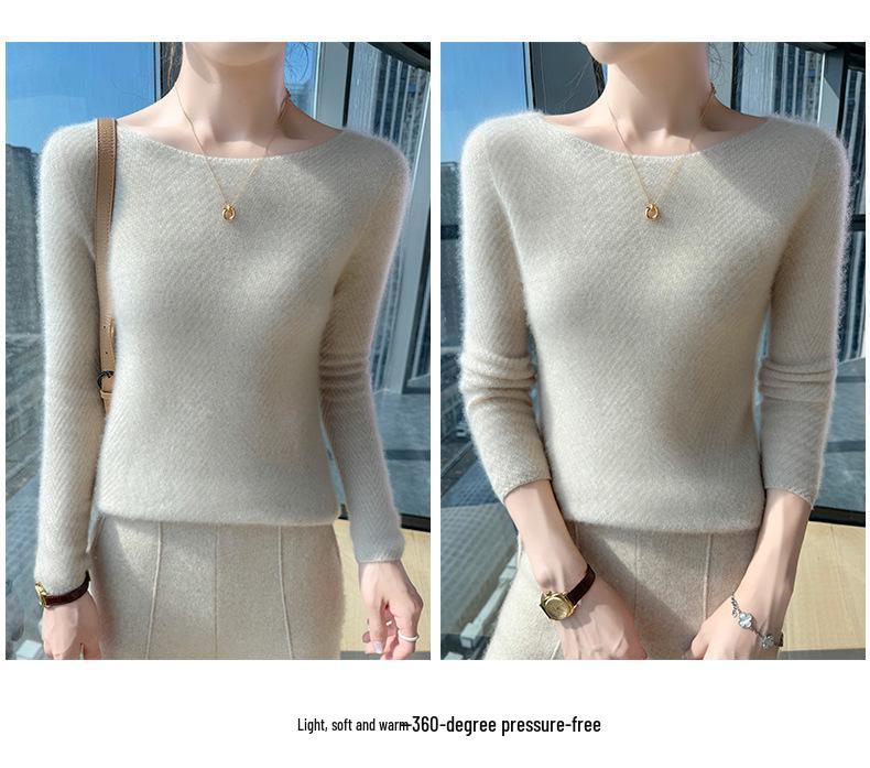 Women's 100% Cashmere One-Shoulder Slim-Fit Sweater - Long-Sleeved Fashionable Base Layer