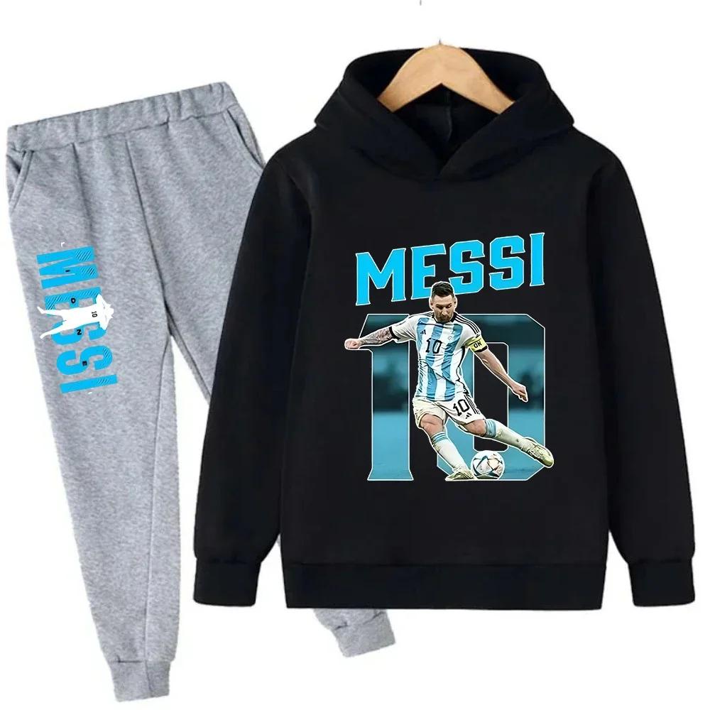 Jesienna Gwiazda Piłki Nożnej Messi 3-12 lat Dziecięce Bluzy z Kapturem Zestawy Spodnie Garnitur 2 Szt. Zestawy Ubrania dla Dzieci Chłopiec Dziewczynka Codzienna Moda Dresy