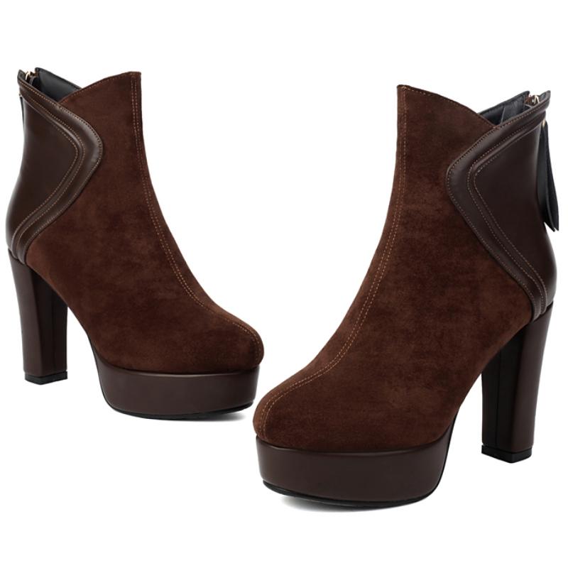 Černé kotníkové boty pro ženy Platforma Zimní boty Semišové krátké boty Vysoké podpatky Společenské taneční boty Dámská značka Velká velikost Obuv