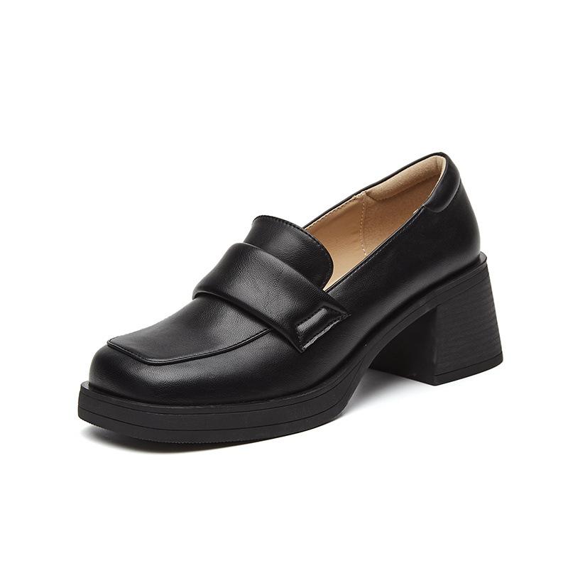 Black small leather shoes women's autumn new thick heel high heel one pedal casual versatile single shoes women