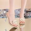 Shoes Woman Transparent Flower High Heels Slippers for Women Summer Women Crystal PVC Sandals Ladies  Mules Sandalias Mujer