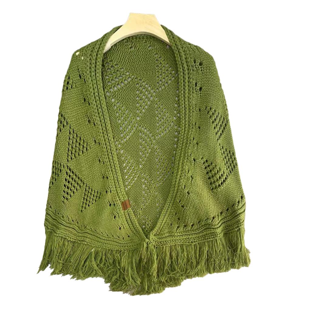 Hand-crocheted triangular fringed shawl retro style hollow design versatile fashion warm street women