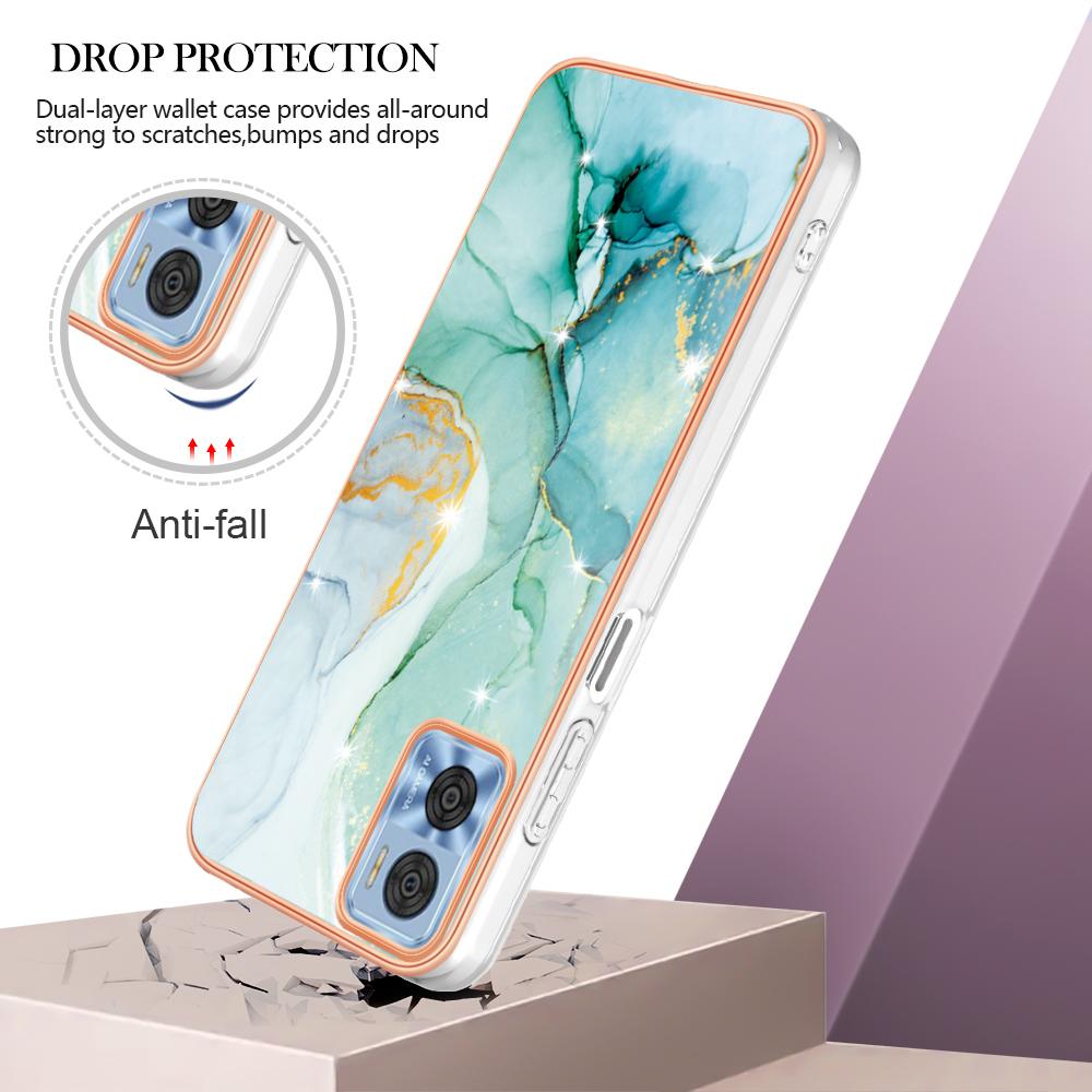

For Motorola Moto E22 4G/E22i 4G TPU Case with IMD Marble Pattern Electroplated Back Cover Green 003