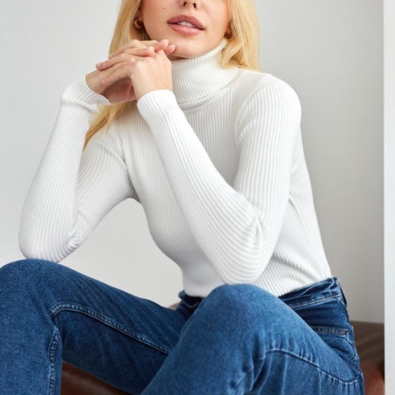 Women's Autumn High Neck Knit Base Layer Sweater High Neck Pullover Knitwear Knit Top for Amazon Europe and America