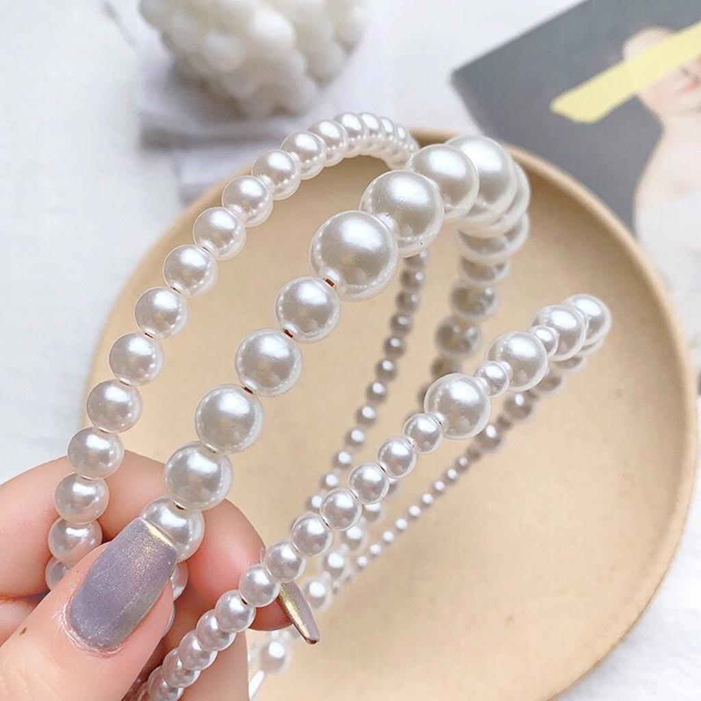 4-Piece Set of Fashionable and Simple Fairy-Like Pearl Headbands, Versatile Hair Accessories for Women, Suitable for Daily Casual Wear and D