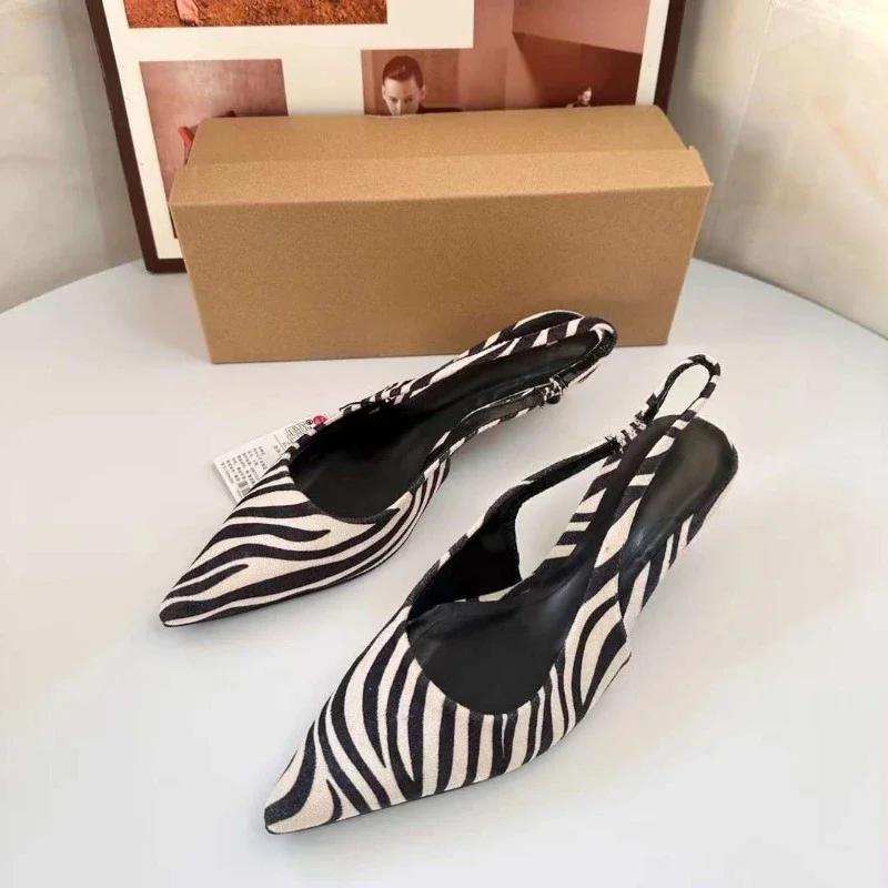 Módní Výrazný a Stylový Vzor Dámské Sandály na Středním Podpatku, Ležérní Nazouvací s Podpatky 3cm-5cm Jaro 2025 Sexy Slingbacks Dámské Boty
