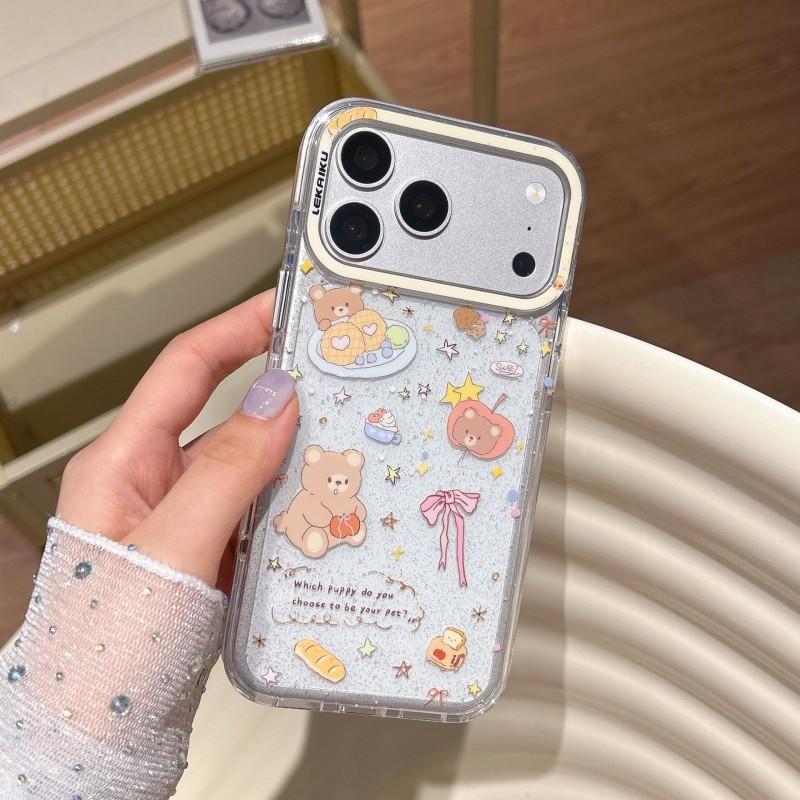 Cute Bear Cartoon Phone Case IPhone 15 Pro Max 16 17 - IMD Back Cover Shockproof Scratch Resistant