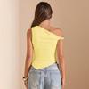 European and American fashion, fresh vitality, single shoulder irregular cutting design with pleated details, slim and thin top
