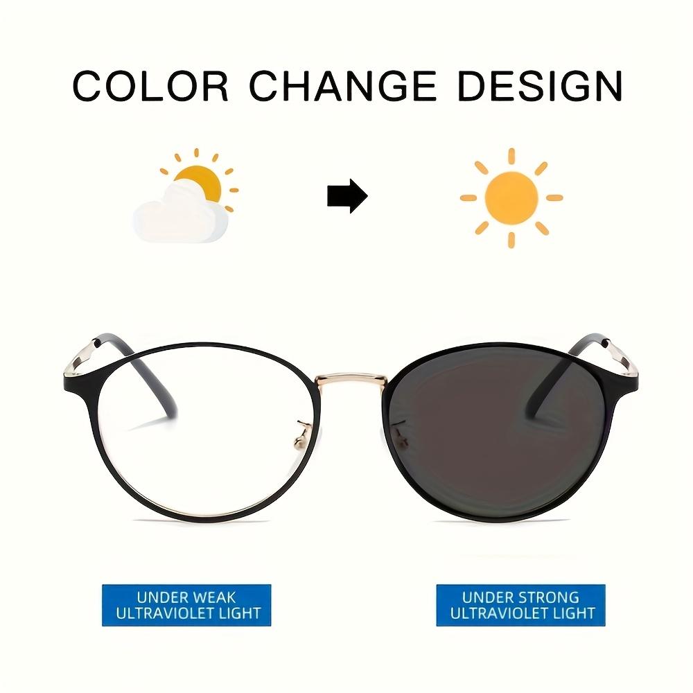 1Pcs New Style Of Men And Women Vintage Metal Oval Glasses Frame Anti-Blue Color-Changing Glasses
