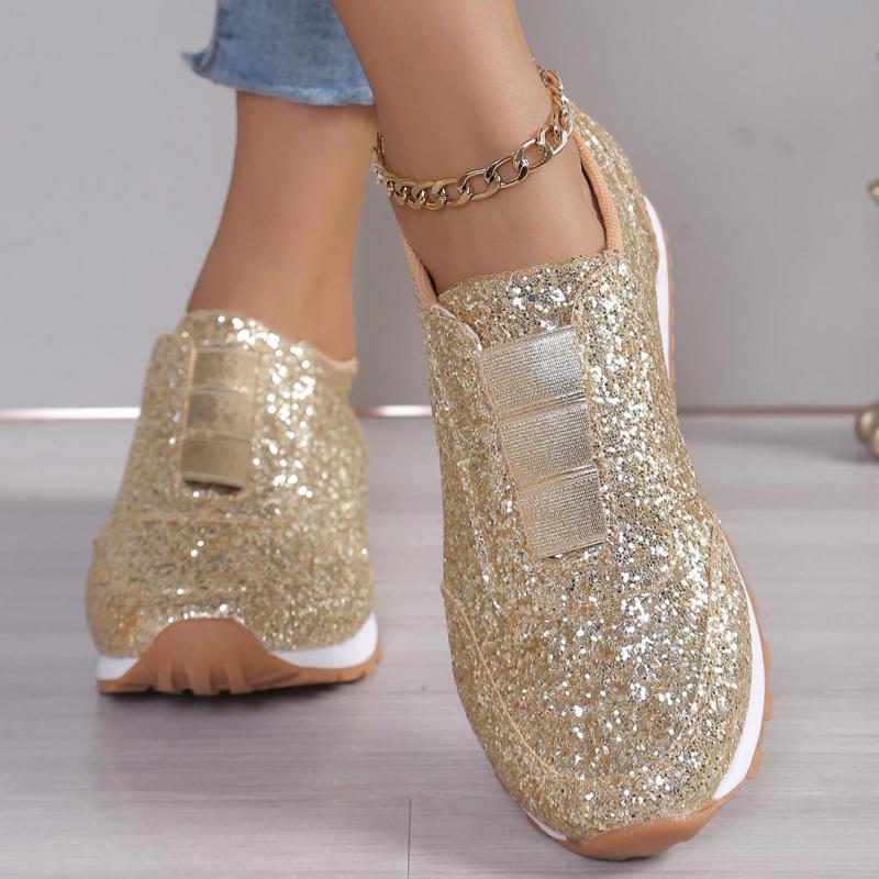 Fashion Women's Silver Glitter Sneakers For Women Bling Shoes Slip-on Casual Trend Platform Sport Shoes Woman Non-slip Vulcanize Shoes