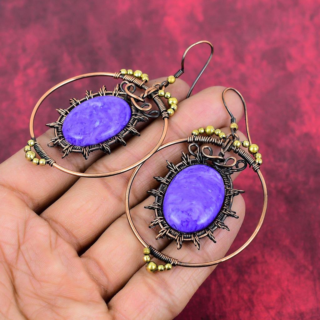 Charoite earring copper wire wrapped jewelry beautiful gemstone earring handmade jewelry copper wire wrapped antique earring gifts for women